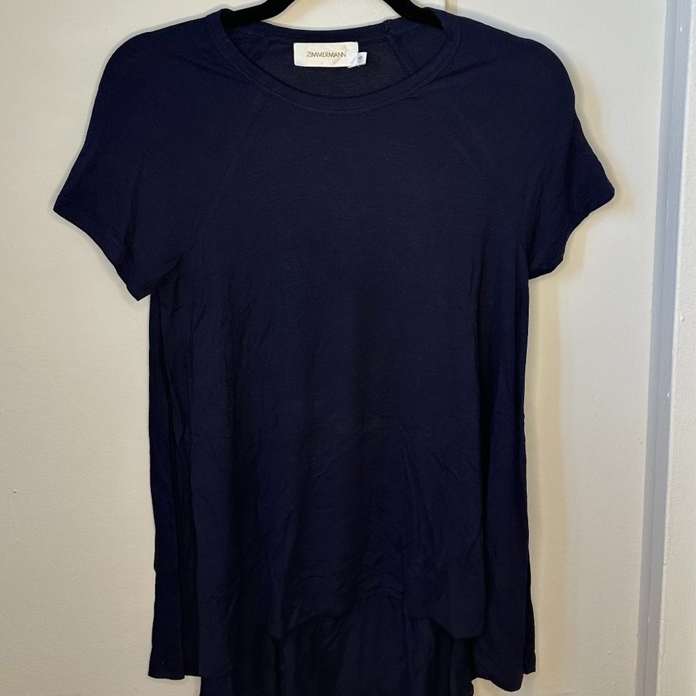 Zimmermann Navy Crew Neck Short Sleeve T-Shirt - Size XS